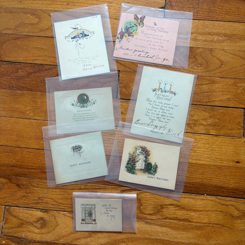 Vintage Birthday Cards Lot of 7 Ephemera Scrapbook Journal Floral Birds